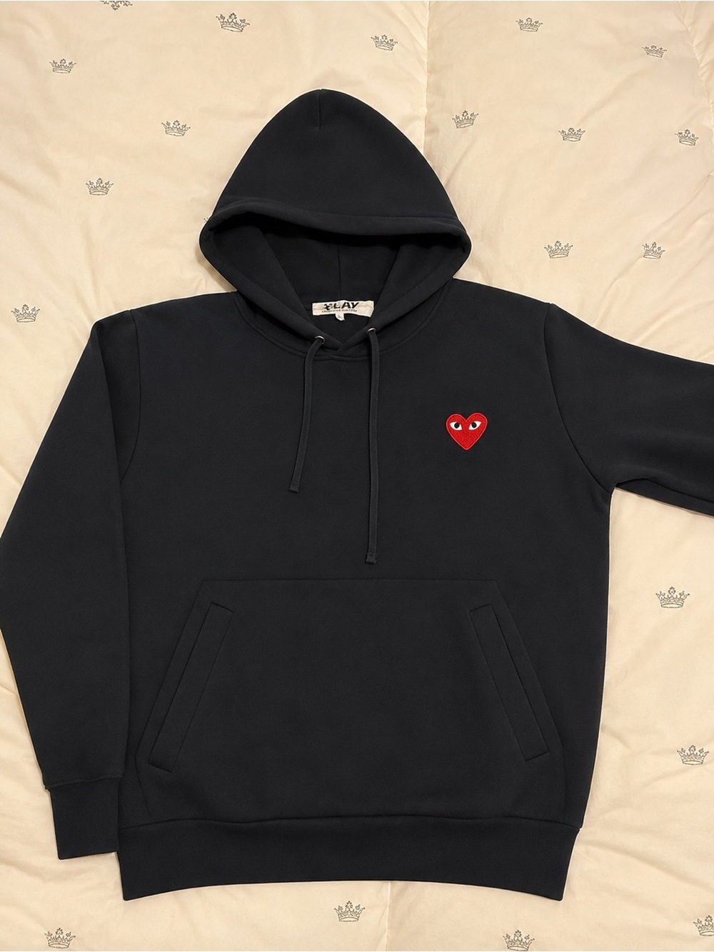Comme des Garcons Black Hoodie with Red Heart Logo